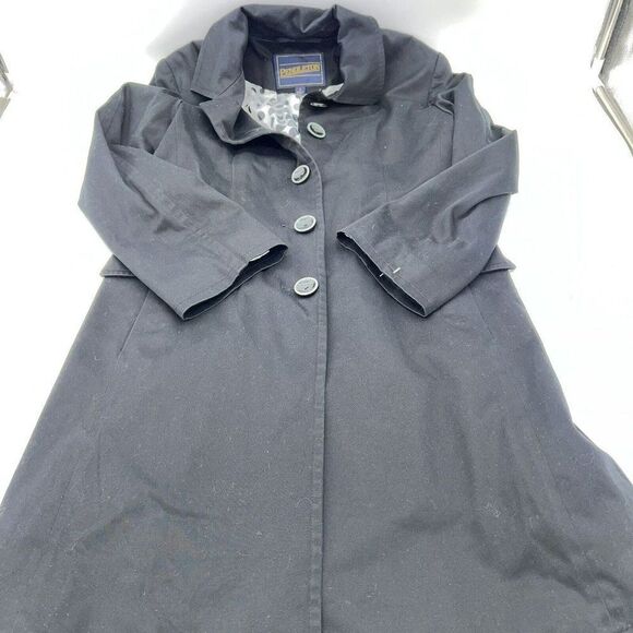 Pendleton Womens Black Trench Size 4 Cotton Polka Dot Lining and Collar Pockets - Picture 1 of 6